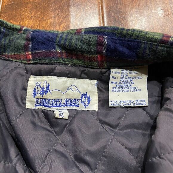 Lumber Jack Vintage 80s Quilt Lined Flannel Jacket Green Navy Men's Size XL - Picture 8 of 10